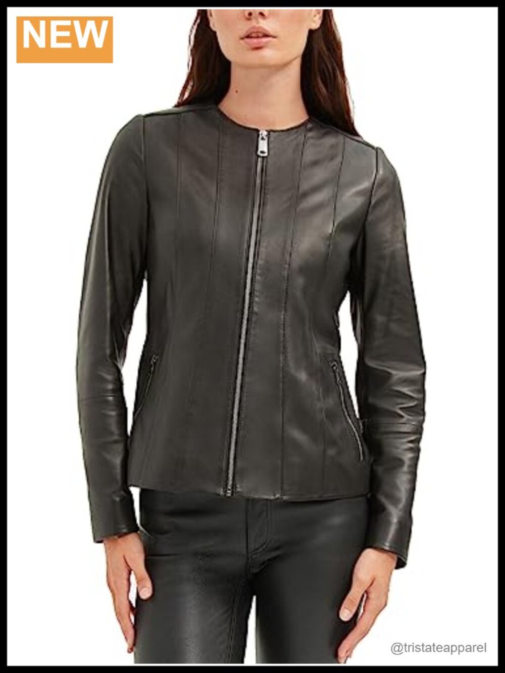 Genuine Lambskin Leather Jacket Womens Collarless Italian Design